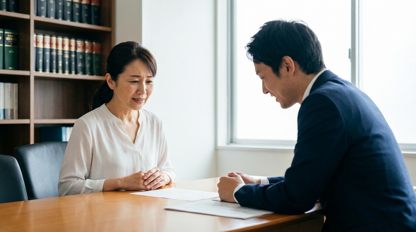 遺留分侵害額請求について弁護士に相談している女性のイラスト