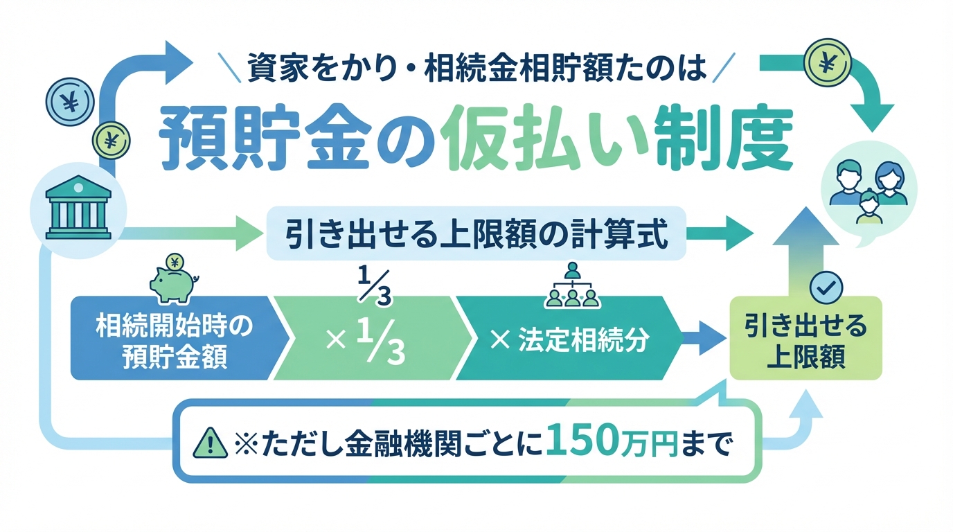 預貯金の仮払い制度で引き出せる金額の上限を計算式で示した図解
